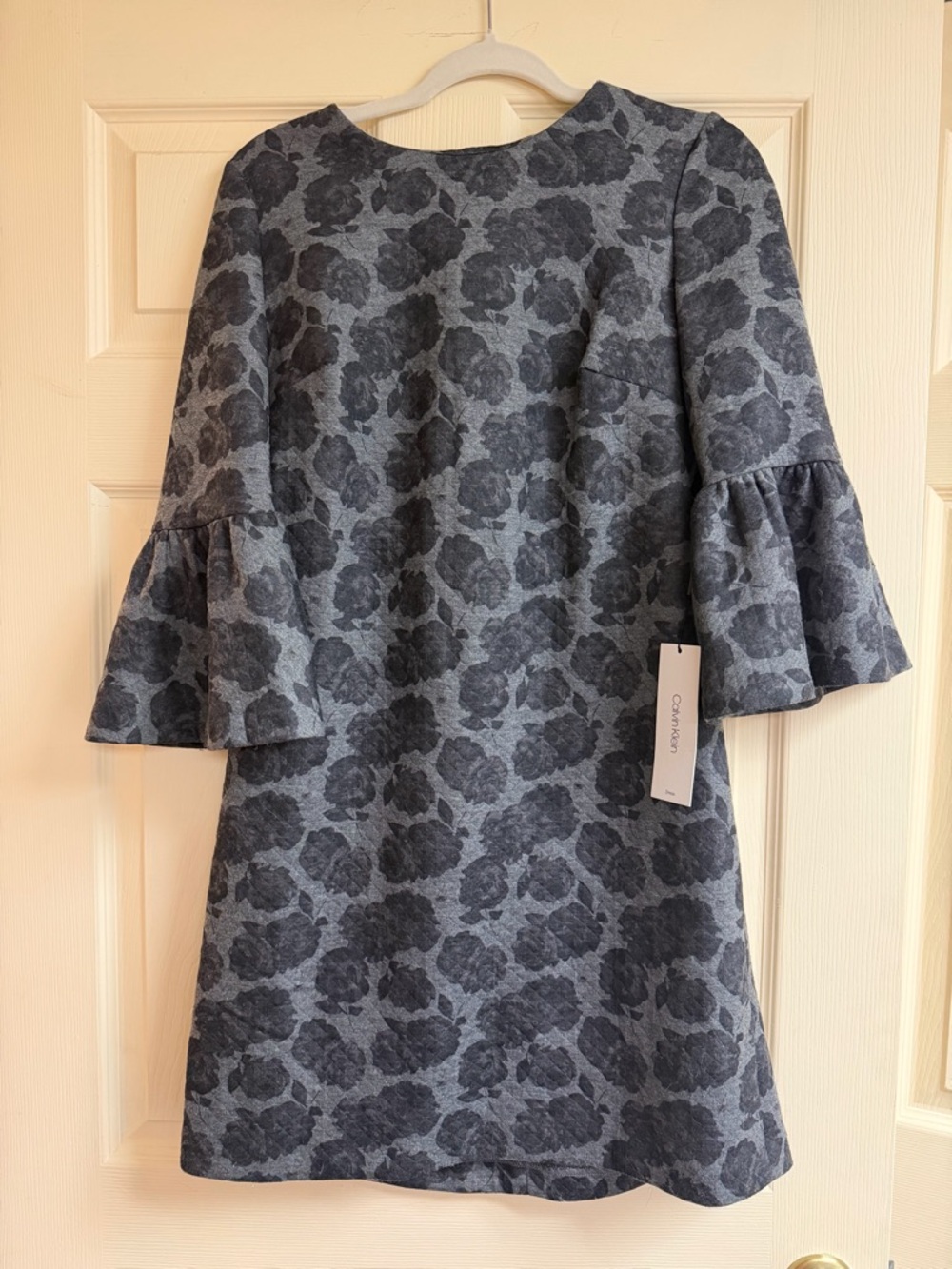 Calvin Klein Charcoal Gray Floral Jacquard Mini Dress